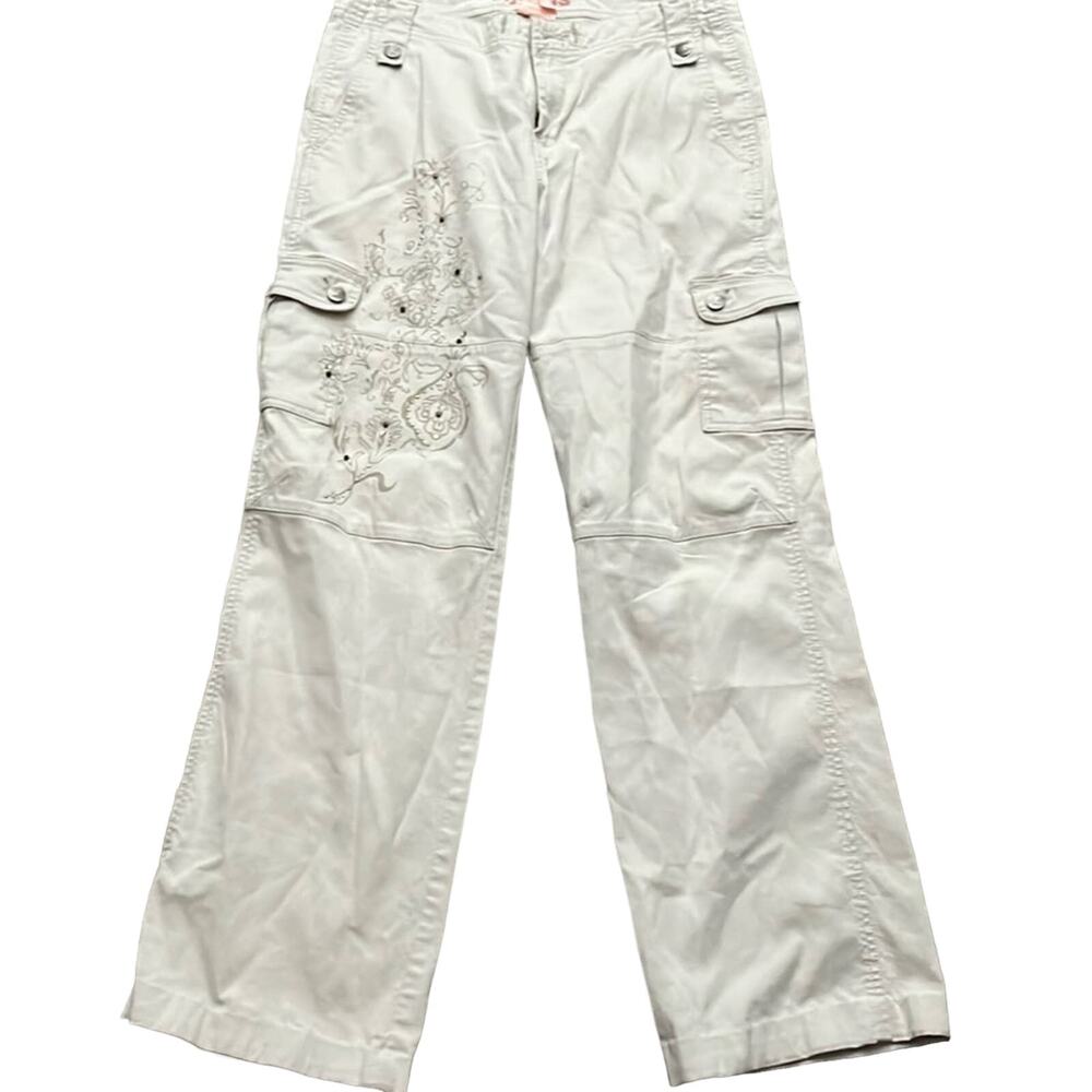 Vintage Y2K Cargo Sequins Flower Tan Baggy Wide Leg Pants-Size 6